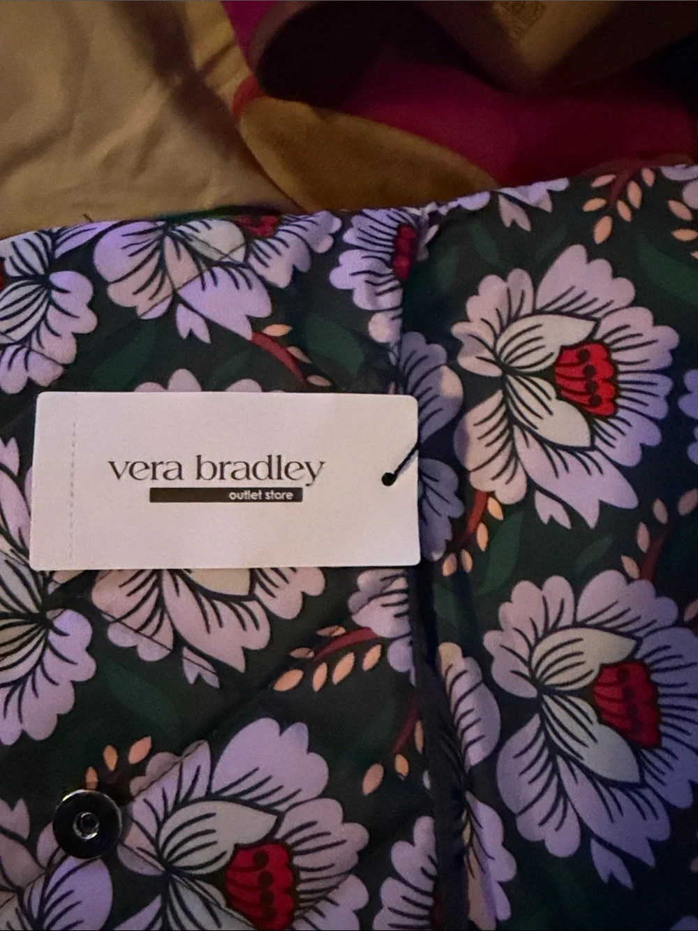 Vera Bradley Green Floral Quilted Laptop Sleeve with Pink & Red Accents